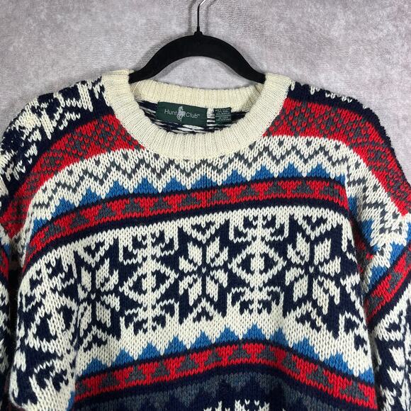 Vintage Hunt Club Sweater Men Large Fair‎ Isle Wool Blend Knit Grandpa Old Money - Picture 2 of 8